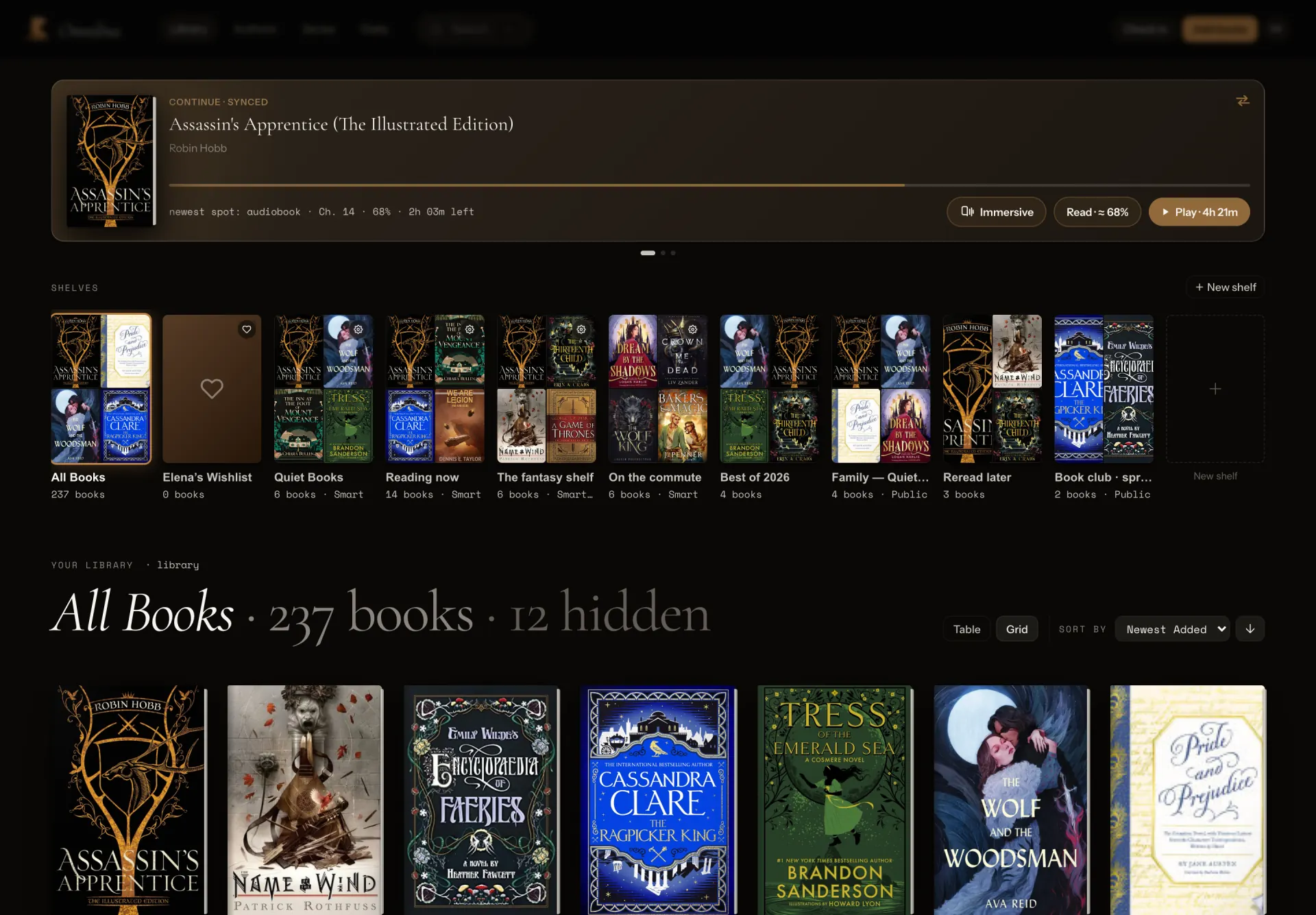 The smart-shelf editor: a Fantasy tag rule matching six books, with Sync to Kobo switched on.